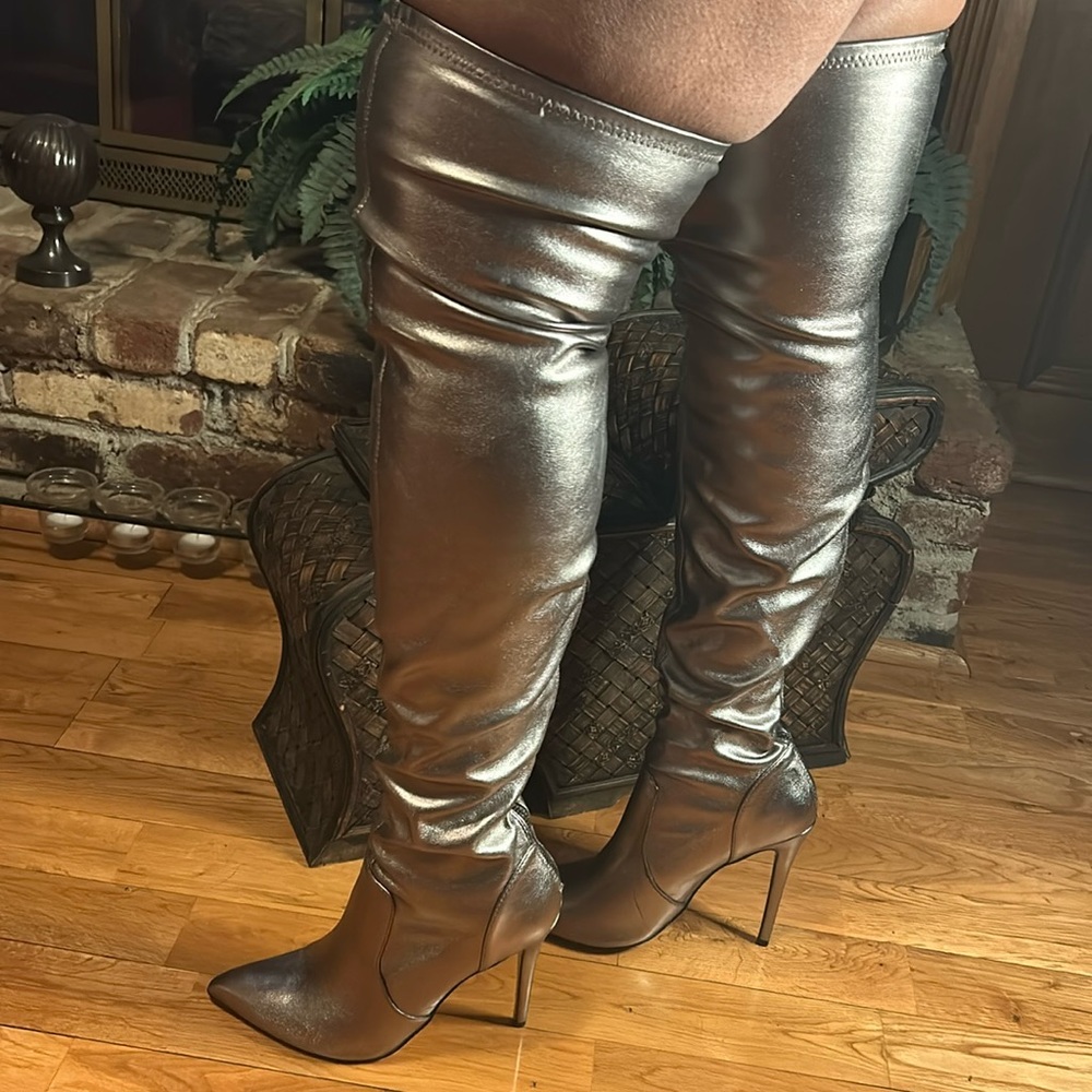Gun metal thigh high